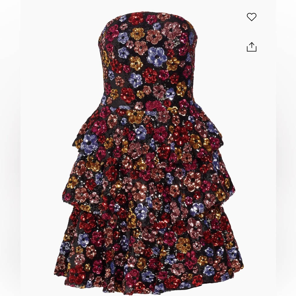 Marchesa Notte. Floral Bouquet Sequin Tulle Cocktail Minidress. Size 8. NWT